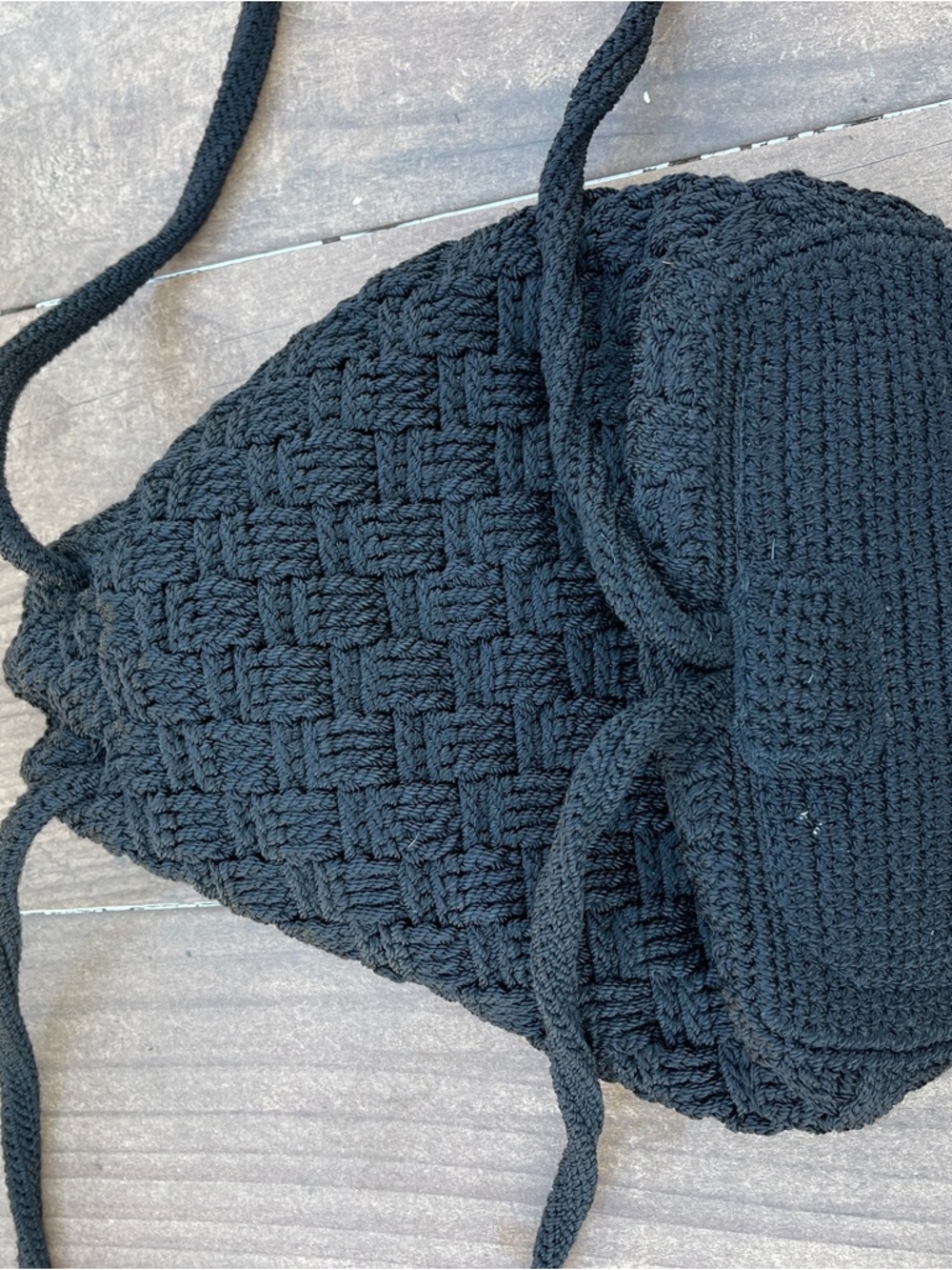THE SAK Black Crochet Bucket Bag Backpack Drawstring Tote Purse Boho Hippie - Picture 4 of 6